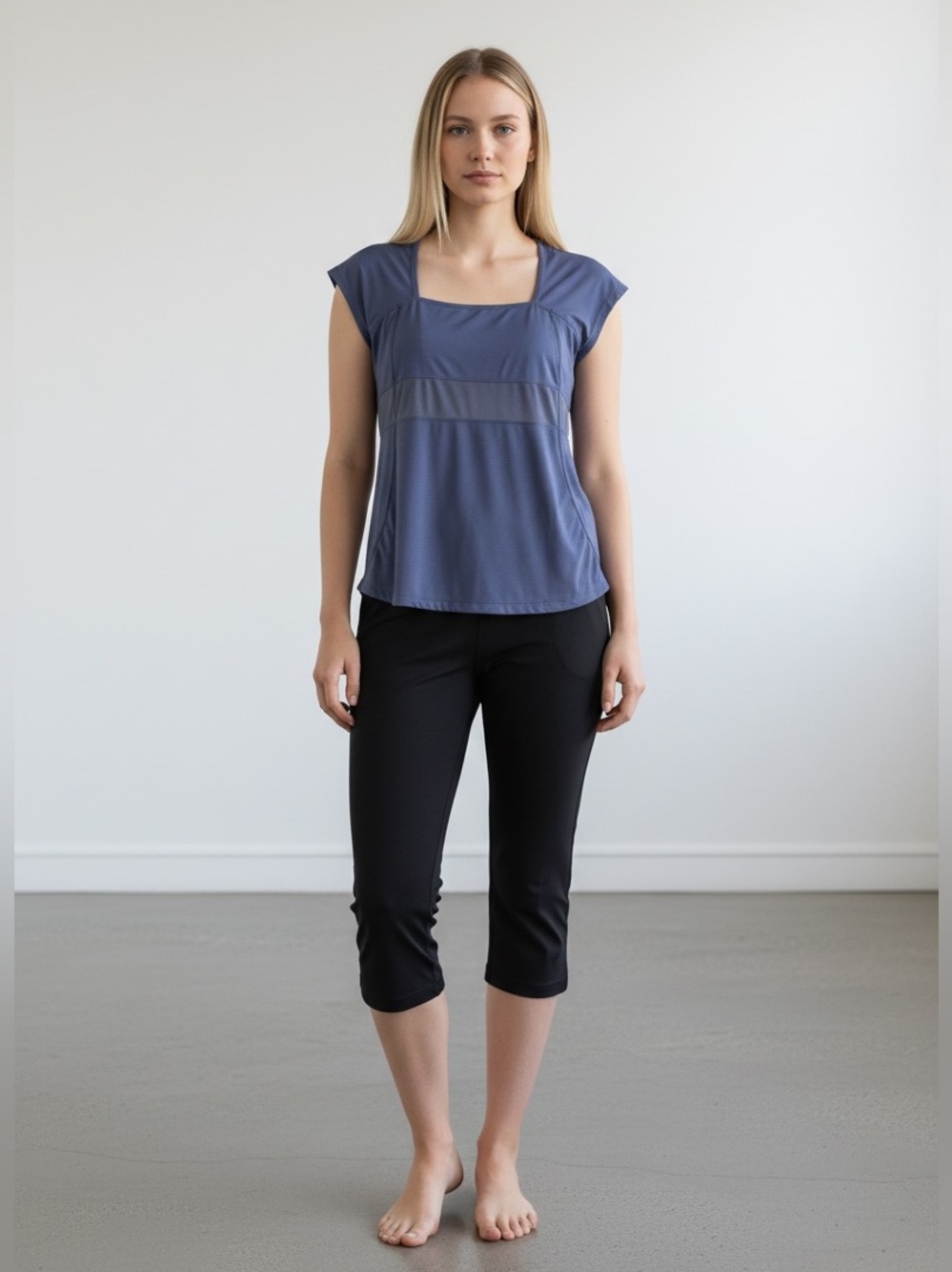 Lululemon, Blue Grey Athletic Top, Size 10, Stretch Mesh Yoga Workout Running